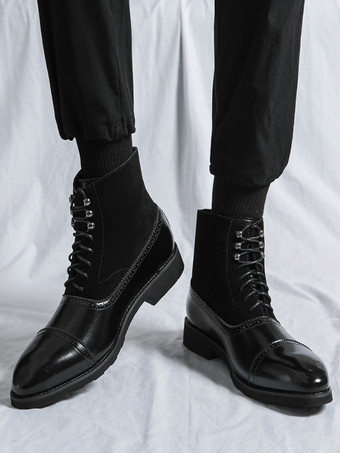 メンズドレスブーツ ポインテッドトゥ オックスフォードスタイル レースアップ スエードレザー アンクルブーツ