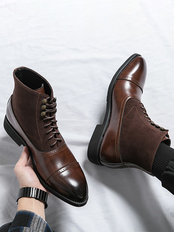 メンズドレスブーツ ポインテッドトゥ オックスフォードスタイル レースアップ スエードレザー アンクルブーツ