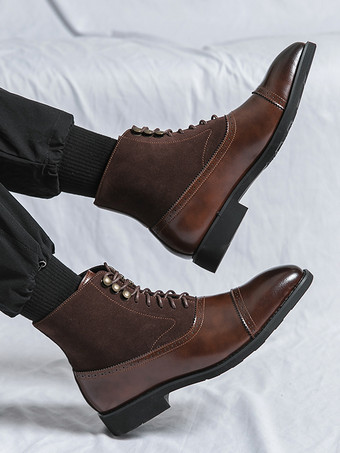 メンズドレスブーツ ポインテッドトゥ オックスフォードスタイル レースアップ スエードレザー アンクルブーツ