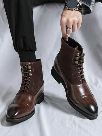 メンズドレスブーツ ポインテッドトゥ オックスフォードスタイル レースアップ スエードレザー アンクルブーツ