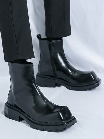 メンズ スクエアトゥ アンクルブーツ 滑り止め プラットフォームソール 頑丈 アウトドア 冬用 ショートブーツ