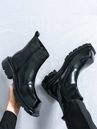 メンズ スクエアトゥ アンクルブーツ 滑り止め プラットフォームソール 頑丈 アウトドア 冬用 ショートブーツ