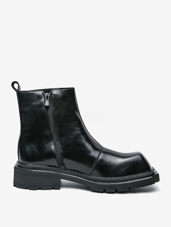 メンズ スクエアトゥ アンクルブーツ 滑り止め プラットフォームソール 頑丈 アウトドア 冬用 ショートブーツ