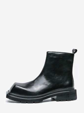 メンズ スクエアトゥ アンクルブーツ 滑り止め プラットフォームソール 頑丈 アウトドア 冬用 ショートブーツ