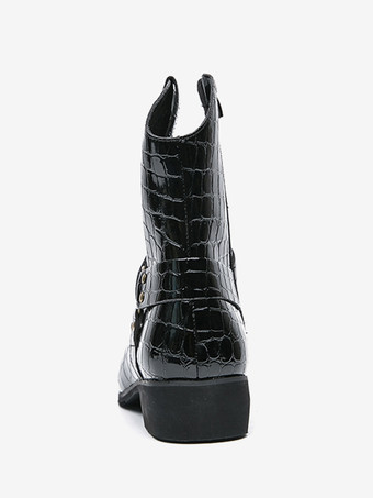 メンズ クロコダイルプリント カウボーイブーツ ポインテッドトゥ ローヒール ショートブーツ