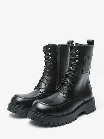 メンズドレスブーツ ブラントトゥ チャンキーソール レースアップ フォーマルショートブーツ