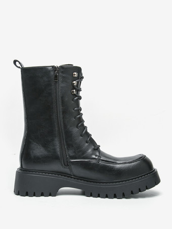 メンズドレスブーツ ブラントトゥ チャンキーソール レースアップ フォーマルショートブーツ