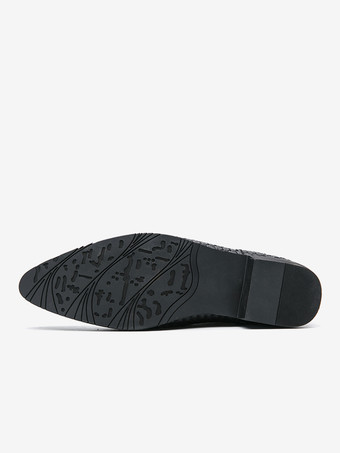 メンズ カウボーイブーツ ポインテッドトゥ ローヒール 編み込みレザー アンクルブーツ