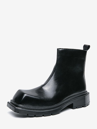 ブラック メンズ スクエアトゥ アンクルブーツ 滑り止め プラットフォームソール 頑丈 アウトドア 冬用 ショートブーツ