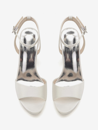 サテンウェディングシューズ アイボリープラットフォーム オープントゥ ハイヒール ウェディングゲストシューズ