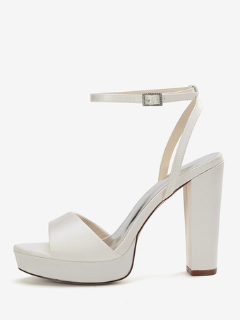 サテンウェディングシューズ アイボリープラットフォーム オープントゥ ハイヒール ウェディングゲストシューズ