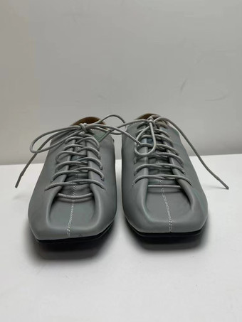 レディースフラットシューズ スクエアトゥ レースアップ カジュアルシューズ