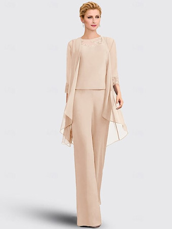 肌色3ピース ブライダル マザードレス イリュージョンネックライン 7分袖 レース ゲストドレス 結婚式用