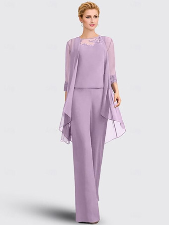 ライラック3ピース ブライダル マザードレス イリュージョンネックライン 7分袖 レース ゲストドレス 結婚式用