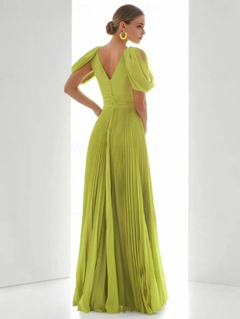 プロムドレス シフォン Vネック Aライン 半袖 フェザー ウェディングゲストドレス