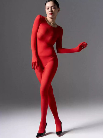 レッド シルクベルベットゼンタイ レディース ベルベットタイツ ボディスーツ 6色展開 プラッシュストレッチジャンプスーツ