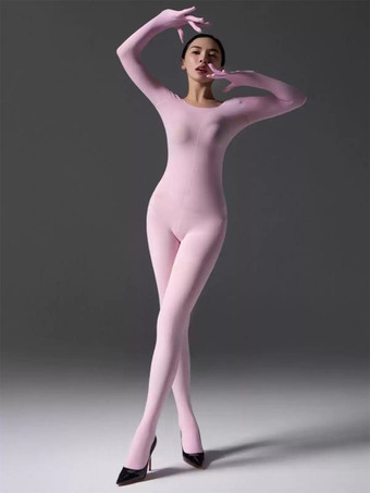 ピンクシルクベルベットゼンタイ レディース ベルベットタイツ ボディスーツ 6色展開 プラッシュストレッチジャンプスーツ