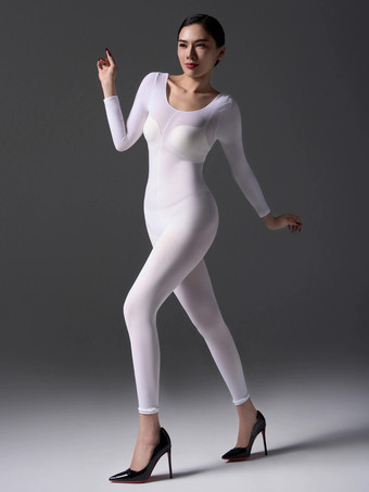 ホワイト シルクベルベットゼンタイ レディース ベルベットタイツ ボディスーツ 6色展開 プラッシュストレッチジャンプスーツ