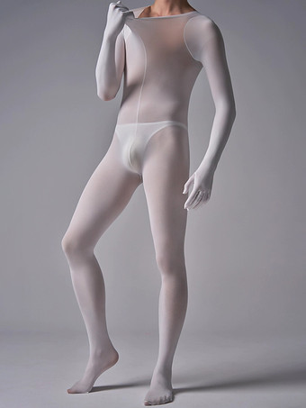 ホワイト シルクベルベットゼンタイベルベットフルボディストッキングシアーシームレスタイツボディスーツセクシーオールインワンキャットスーツメンズ