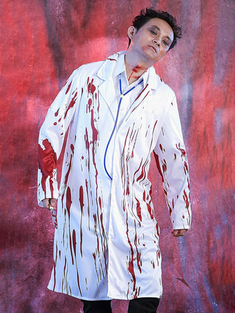 ホワイト ハロウィン 怖いゾンビドクターコスチューム 大人用 血まみれ外科医衣装