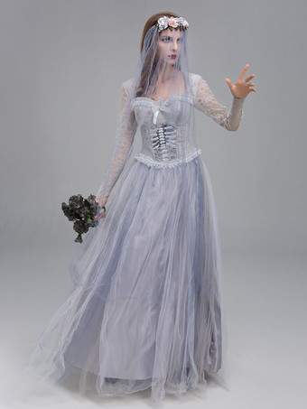 ゾンビハロウィンパーティーや劇場公演のためのハロウィン幽霊花嫁コスチュームビクトリア朝のウェディングドレス