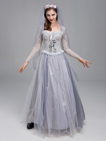 ゾンビハロウィンパーティーや劇場公演のためのハロウィン幽霊花嫁コスチュームビクトリア朝のウェディングドレス