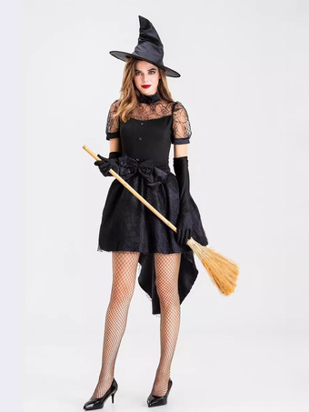 ハロウィンやステージパフォーマンスに最適な、大人用セクシーな黒魔女コスチューム。