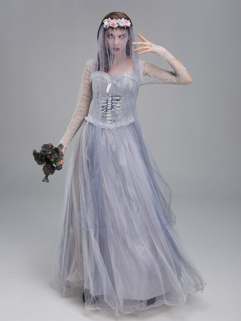 ゾンビハロウィンパーティーや劇場公演のためのハロウィン幽霊花嫁コスチュームビクトリア朝のウェディングドレス