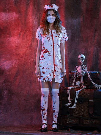 ホワイト ハロウィン 怖いゾンビナースコスチューム 大人用 血まみれドクタードレス