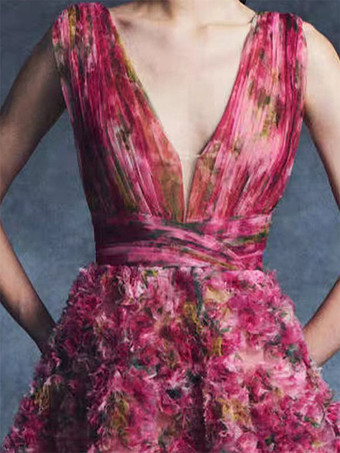 ヴィンテージ カクテルドレス グラマー ボールガウン ティー丈 Vネック フラワー