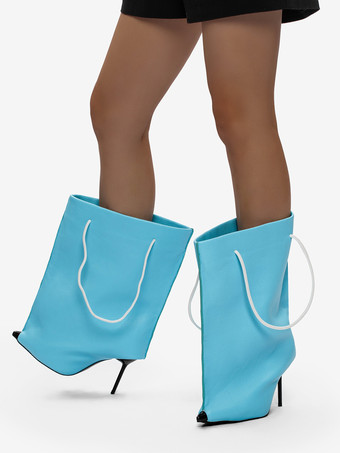 レディース ワイドカーフブーツ ポインテッドトゥデザイン ハイヒールブーティ