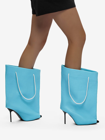 レディース ワイドカーフブーツ ポインテッドトゥデザイン ハイヒールブーティ