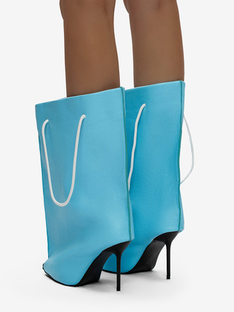 レディース ワイドカーフブーツ ポインテッドトゥデザイン ハイヒールブーティ