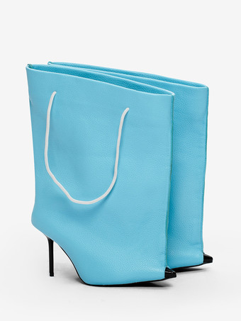 レディース ワイドカーフブーツ ポインテッドトゥデザイン ハイヒールブーティ