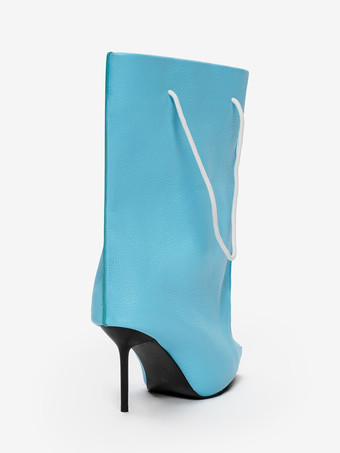 レディース ワイドカーフブーツ ポインテッドトゥデザイン ハイヒールブーティ