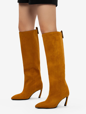 スエードニーハイブーツ レディース ポインテッドトゥデザイン ハイヒールブーツ