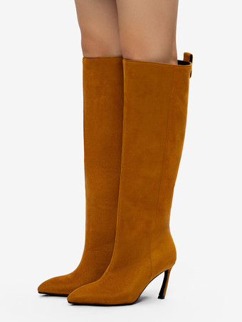 スエードニーハイブーツ レディース ポインテッドトゥデザイン ハイヒールブーツ