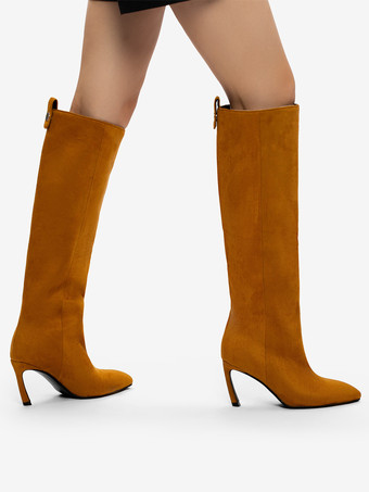 スエードニーハイブーツ レディース ポインテッドトゥデザイン ハイヒールブーツ