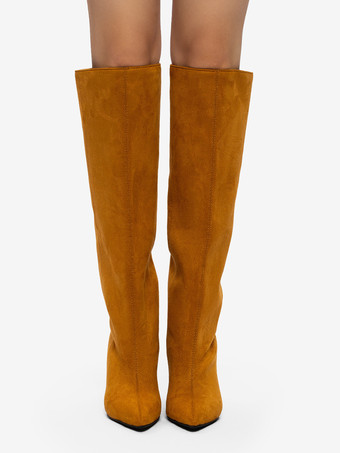 スエードニーハイブーツ レディース ポインテッドトゥデザイン ハイヒールブーツ