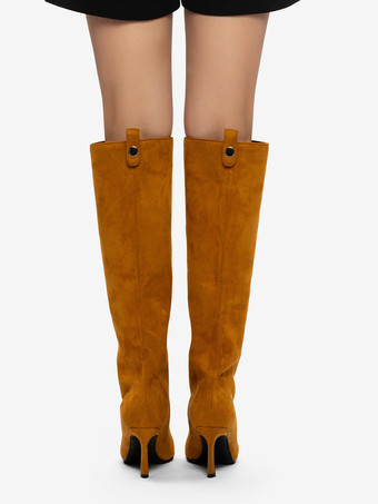 スエードニーハイブーツ レディース ポインテッドトゥデザイン ハイヒールブーツ