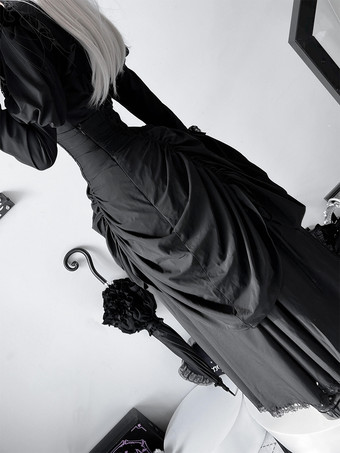 Gothic Lolita Set Black Ruffles Bows Long Sleeves Shirt Skirt Sets