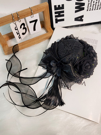 クラシックなガーリーなスウィートロリータハット レースアップフラワー ポリエステルレッドロリータアクセサリー