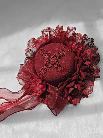 クラシックなガーリーなスウィートロリータハット レースアップフラワー ポリエステルレッドロリータアクセサリー