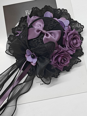 クラシックなガーリーなスウィートロリータハット レースアップフラワー ポリエステルレッドロリータアクセサリー