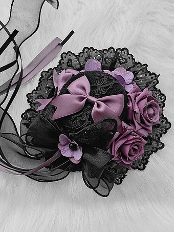 クラシックなガーリーなスウィートロリータハット レースアップフラワー ポリエステルレッドロリータアクセサリー