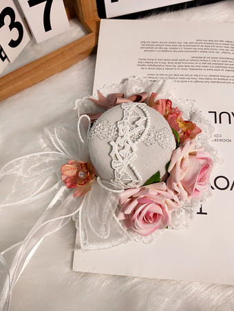 クラシックなガーリーなスウィートロリータハット レースアップフラワー ポリエステルレッドロリータアクセサリー