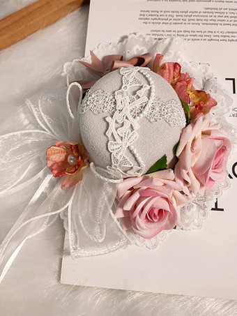 クラシックなガーリーなスウィートロリータハット レースアップフラワー ポリエステルレッドロリータアクセサリー