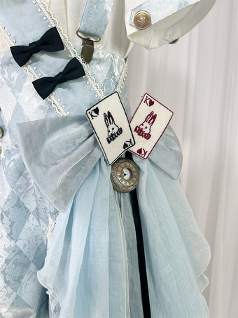 王子ロリータセット 青と白のチェック柄ロリータジャンプスーツとシャツのコーディネートセット