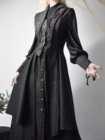 ブラック ゴシック王子ロリータロングコートとベストのツーピースセットハンサムなビクトリア朝スタイルのユニセックス王子コスチューム