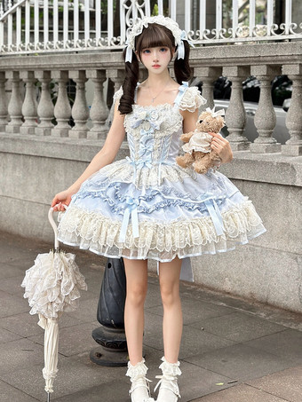 スイートロリータドレス ポリエステル ノースリーブ リボン スイートジャンパースカート ピンク ロリータドレス